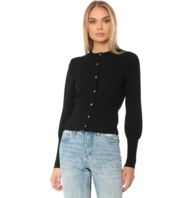 NEW 525 AMERICA $92 BLACK PUFF SLEEVE CROPPED CARDIGAN SZ S SMALL