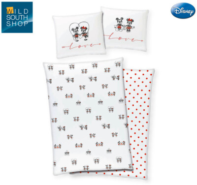 Disney Mickey & Minnie Mouse Bettwäsche 80x80 + 135x200 cm 100% Baumwolle mit RV