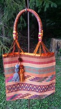 Maya Mexican Hand Embroidered Zipper Tote Bag Chiapas Rainbow E64 15x14