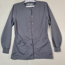 Barco Greys Anatomy Scrub Top Womens Size Small Short Sleeve Gray Snaps