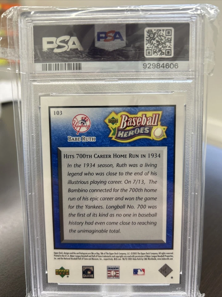 2005 U.D. Baseball Heroes Babe Ruth Blue PSA 9 9/10💥💥 Super Rare - Image 3 of 3
