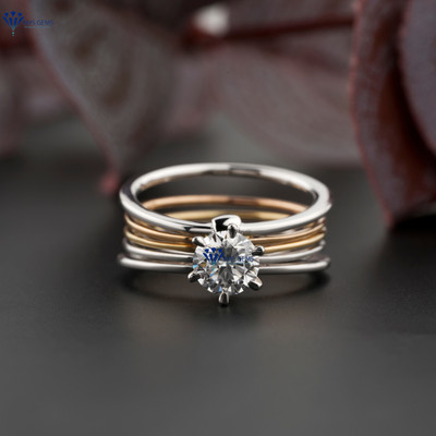 0.93 TCW Round Cut Mixed Metal Moissanite Ring 10k White And Rose Gold Labstone