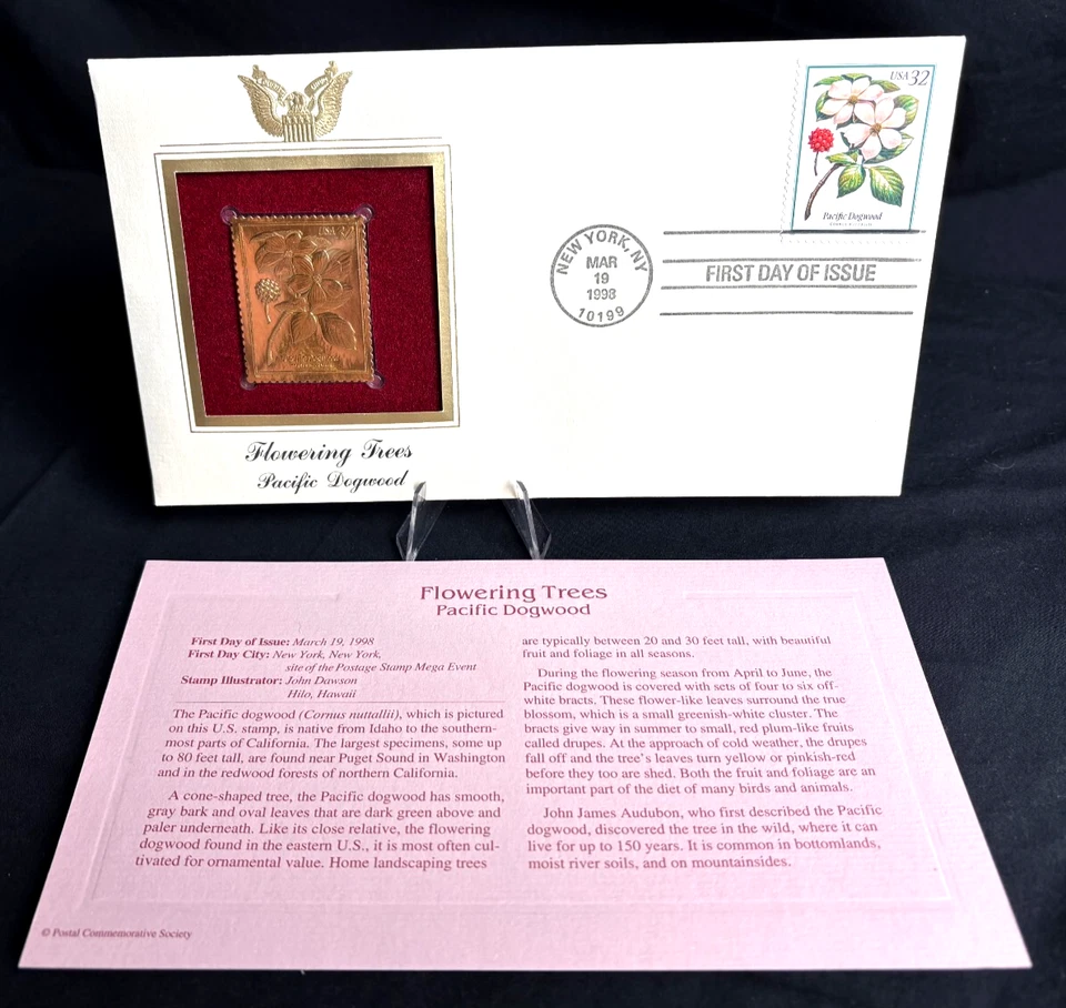 Flowering Trees Pacific Dogwood~32c USA Gold Stamp 1st day issue ~ 22k Replica - Image 2 of 4