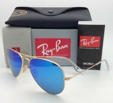 New Ray-Ban Sunglasses RB 3025 Large Metal 112/17 62-14 Gold Aviator/Blue Mirror