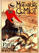 Motorcycles Comiot Paris France 1899 Vintage Poster Print Retro Art Nouveau 