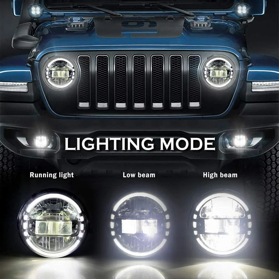 Chrome DOT Approved 7" Halo Round LED Headlights DRL For Jeep Wrangler JK TJ LJ - Image 4 of 4