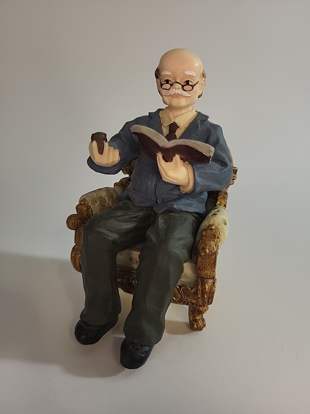 Doll House Miniature 1:12 Scale Old Man Grandpa Sitting Ceramic Resin Figure