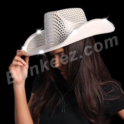 LED SILBER PAILLETTEN leuchtender Cowboyhut Country Line Tanzen Party blinkend Spaß! - Bild 3 von 4