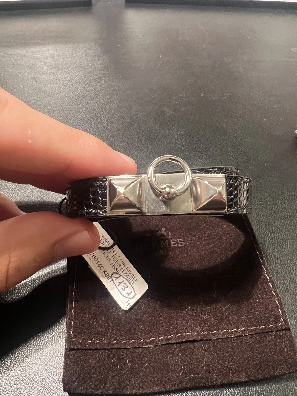 HERMÈS Bracciale Hermes Lezard e Argento donna (1K Prezzo al dettaglio). Pelle rivale