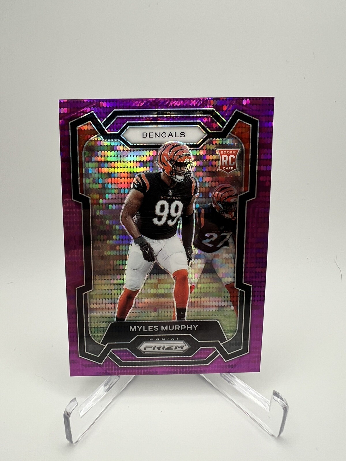 🔥MYLES MURPHY 2023 PANINI PRIZM #320 PURPLE PULSAR ROOKIE RC BENGALS🔥