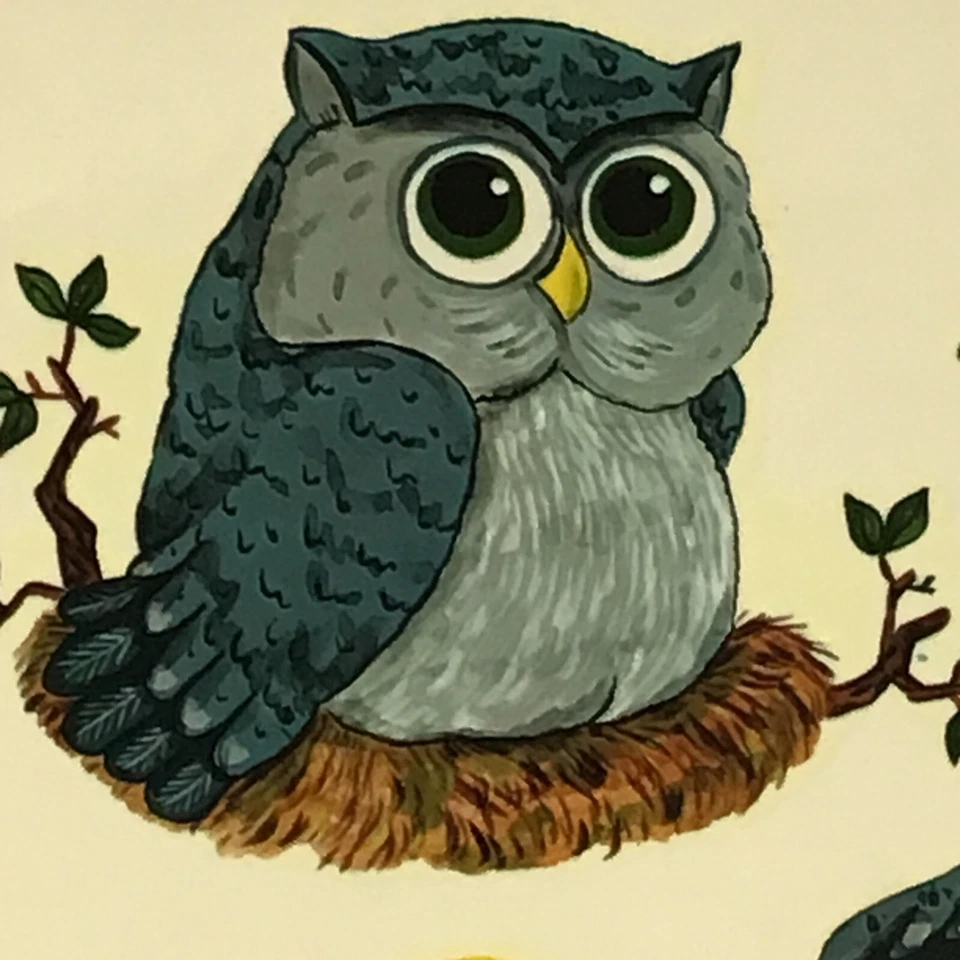 Calcomanías artesanales decorativas vintage Meyercord lindo búho gris hoja completa #1530-H Foto 2 de 4