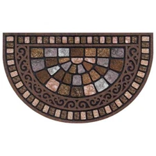 Door Mat Half Round Stone 18 in. x 30 in. No-Skid Rubber Backing Securely Floor