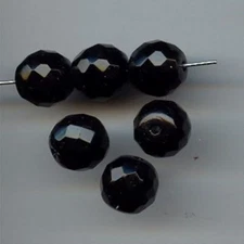 12 VINTAGE AUSTRIAN JET FIRE POLISHED GLASS 11mm. ROUND FACETED BEADS 4059