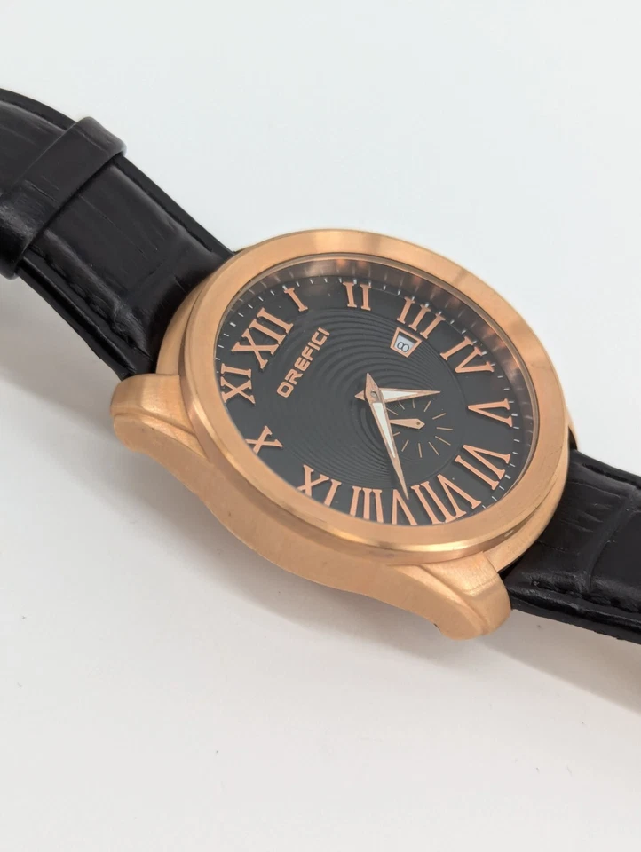 Relógio masculino Orefici 0609 pulseira de couro tom dourado aço inoxidável - Imagem 3 de 4