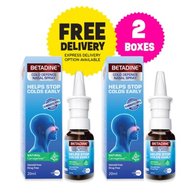 2 X BETADINE Adult Cold Defence Nasal Spray 20ml Helps Stop Colds Early