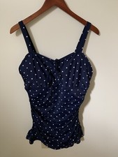 Septangle Womens Size 16 Swimsuit One Piece Blue with White Stars Cinched Sides