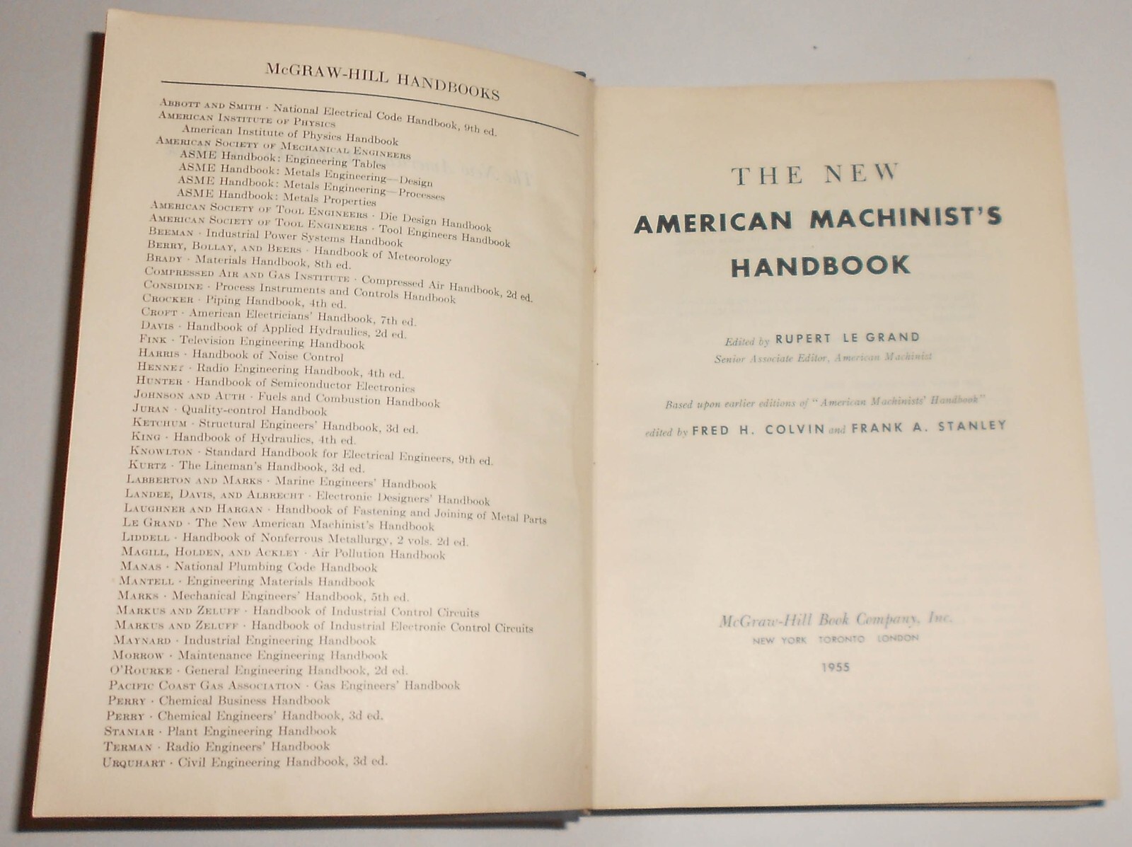 THE NEW AMERICAN MACHINIST'S HANDBOOK 1955 McGrawHill Book Company HB