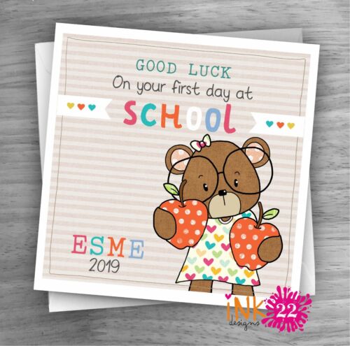 Personalised Good Luck Card First Day At School Nursery School Bear Boy/Girl - Picture 2 of 4