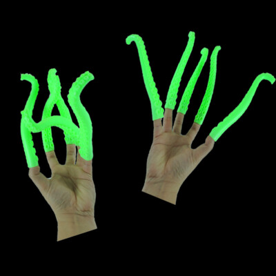 10 Green Glow In Dark Sea Monster Octopus Squid Finger Puppet Alien Tentacles