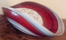 Murano Art Glass Seashell Centerpiece Bowl 21" Iridescent Red Folded EUC