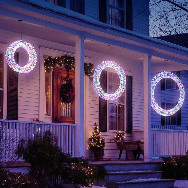 Yescom Pre Lit 1700 LED Lighted Christmas Wreath Decoration with Hooks 3 Piece