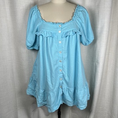 Stoney Clover Lane x Target Blue Ruffle Babydoll Mini Dress Linen Size Small