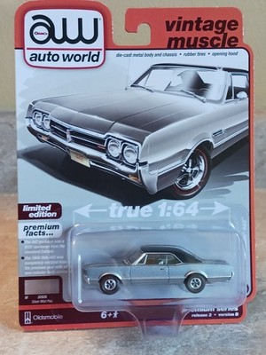 AUTO WORLD 1/64 AW, 1966 Oldsmobile Cutlass 442 Silver, MOC!