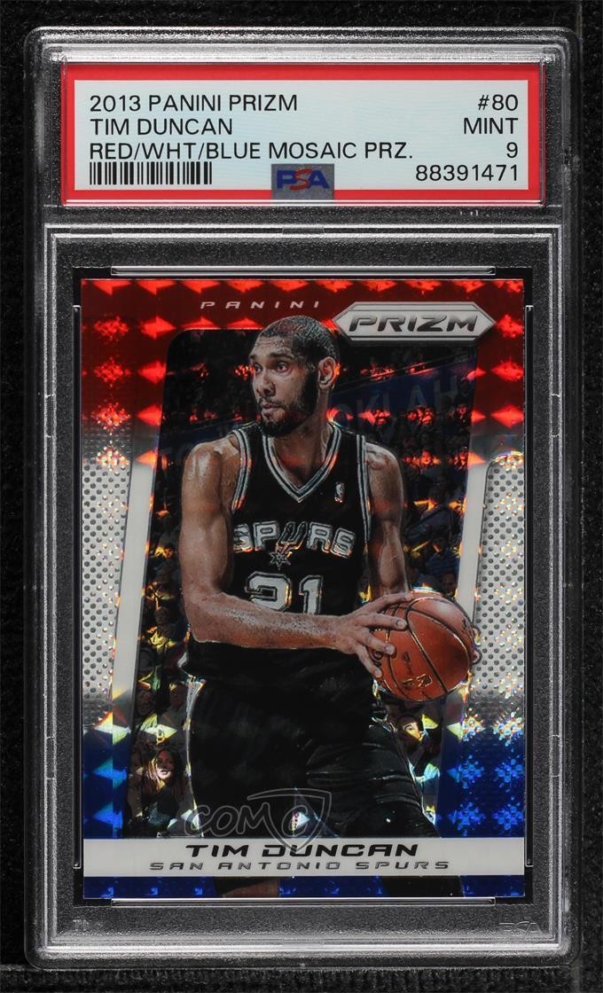 2013-14 Panini Prizm Red White & Blue Mosaic Tim Duncan #80 PSA 9 MINT HOF h8k