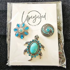 Interchangeable Snap Charm 3 Piece Set -  Turtle, Turquoise & Silver Charms