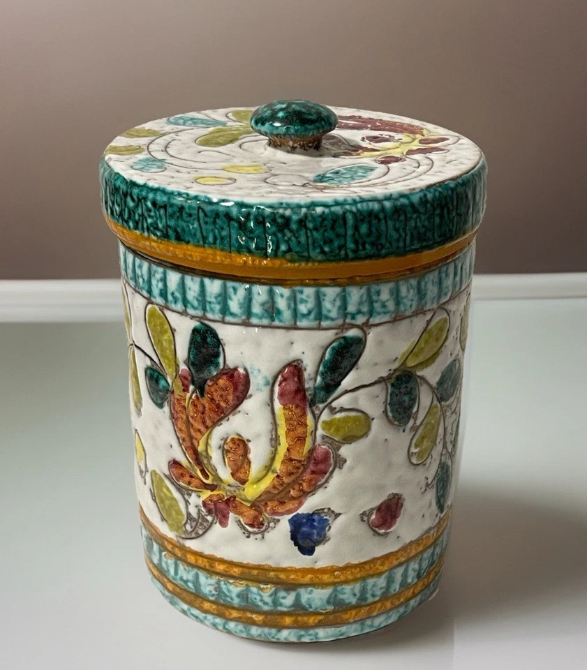 Vtg Fratelli Fanciullacci Italy Pottery Lidded Canister Jar Sgraffito Signed MCM - Image 2 of 4