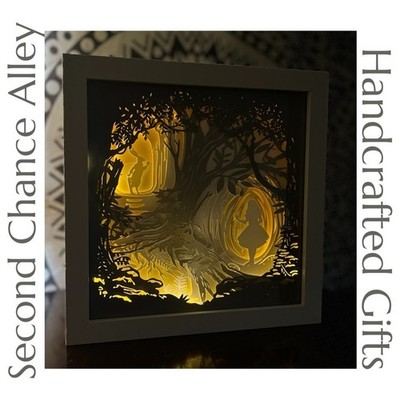 Handcrafted - 8  x 8  Alice in Wonderland Shadow Box - Light Up - Unique Gift