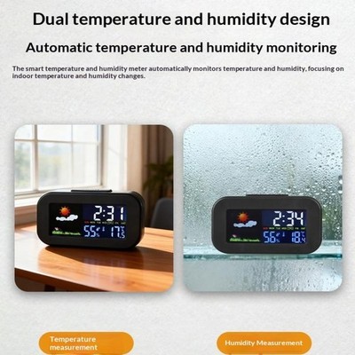 Weather Station Clock With Color Display - Temp & Humidity Monitor Backlit