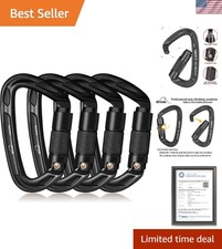 25KN UIAA Certified Auto Locking Carabiners - Durable Lightweight Black Clips