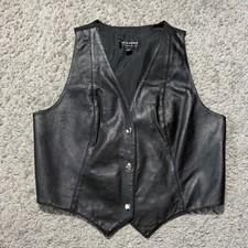 Wilsons Leather Vest Mens Large Black Snap Front Biker Lined Motorcycle