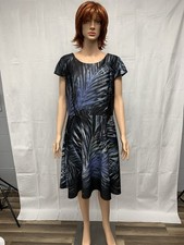 Tahari Womens Black Blue Floral A-Line Dress Size 14 Lined 38” Long