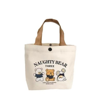 1PC Women Cute Small Canvas Bag Cartoon Bear Handbag Summer Storage Bags