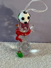 Christmas ornament acrylic snowman red scarf soccer ball on head AA853