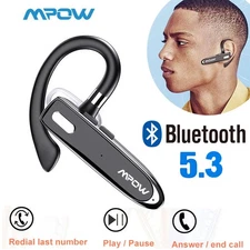 MPOW Wireless Bluetooth Headset Earbud Hands-Free Earpiece Trucker Headphone Mic