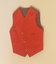 Vintage Ken Victory Dance Red Corduroy Plaid Vest #1411 Barbie Mattel 1960’s