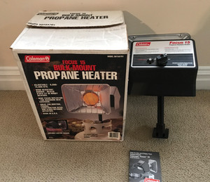 Vintage Coleman Focus 15 Bulk Mount Propane heater 15,000BTU w/box and instruct.