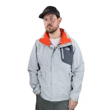 The North Face Waterproof Rain Jacket Mens M Gray Orange Windbreaker Outdoor