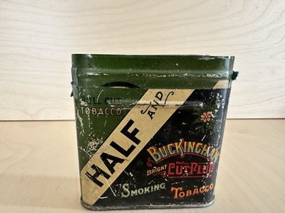 plug of half smoked tobacco Antique Buckingham Half & Half Cut Plug Tobacco Tin Green Litho Advertising