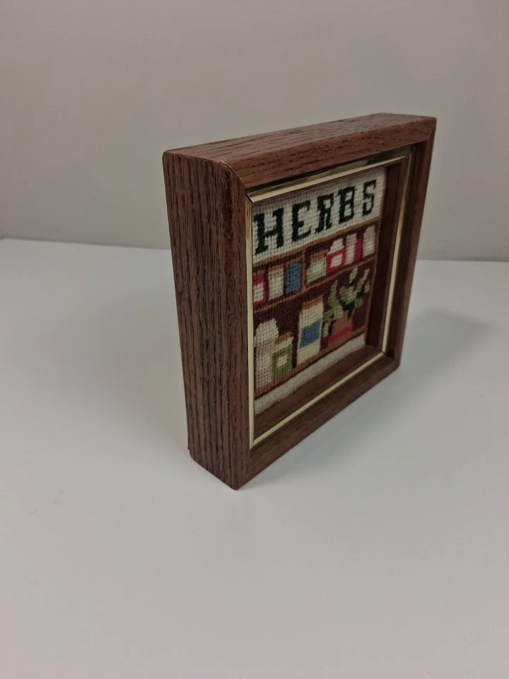 复古针绣草药框架墙艺术 | Cottagecore 厨房装饰 6x6 — 第 3/4 张图片