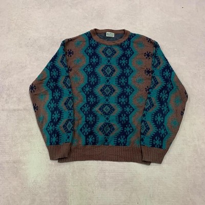 Vintage Strickpullover Abstrakt Gemustert Opa Strickpullover Herren XL