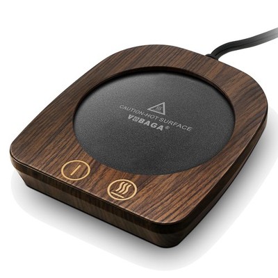 VOBAGA Imitation Wood Grain Coffee Cup Warmer & Mug for Desk, Electric Beverage