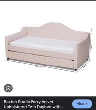 Baxton Studio Perry Velvet Upholstered Twin Daybed with Trundle in Pink