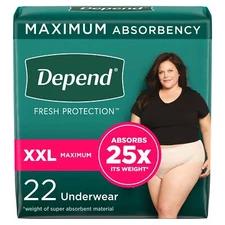 Depend Max Absorbancy Undewear, Female, Blush, 2X-Large, 22 ct Pack(age) of 22