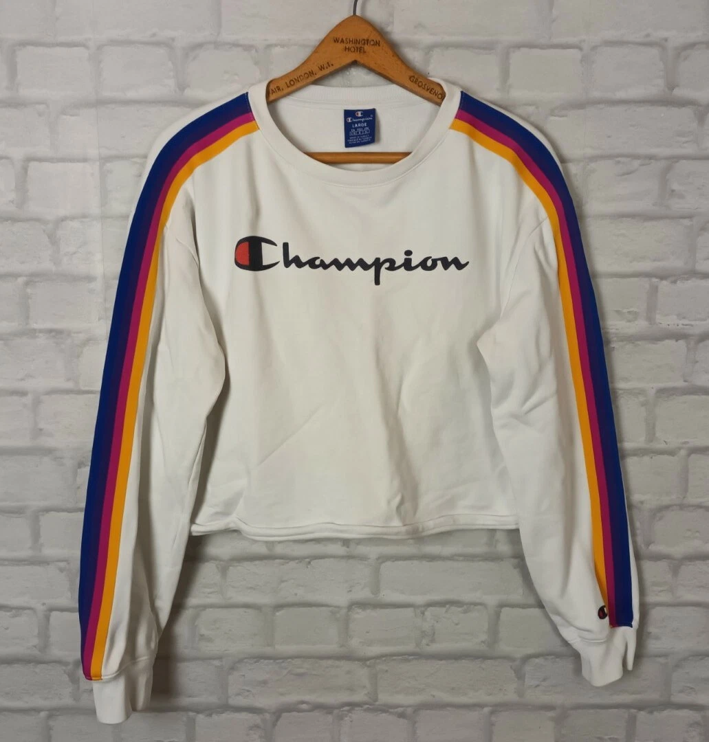 VINTAG 90s BRIGHT CHAMPION CROP FESTIVAL SWEATSHIRT SWEATER JUMPER SPORTS | eBay