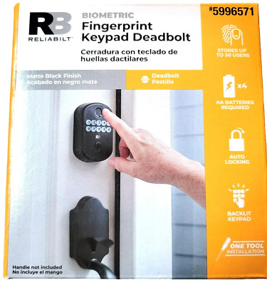 Reliabilt Fingerprint Deadbolt Door Lock Backlit Keypad Matte Black 2 Keys New