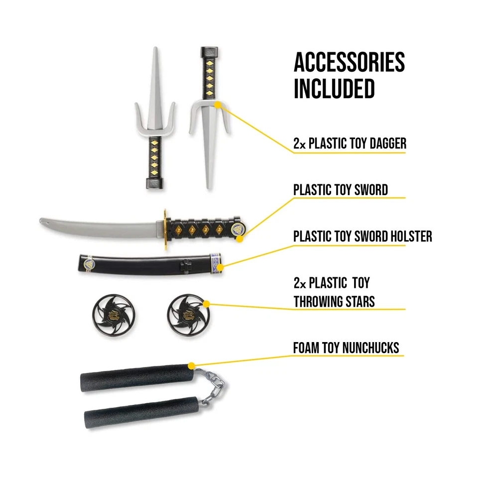 Disfraz de Ninja Negro para Niños + Juguetes Traje de Guerrero Samurai ¡Halloween 8 Artículos! Foto 2 de 4